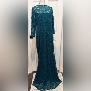 MARINA Teal Long Sleeve Lace Dress